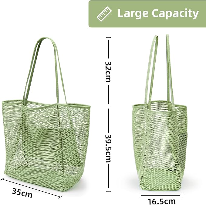 KALIDI Beach Nylon Mesh Tote Bag, Casual Tote Bag Hobo Women Foldable MAX 23L Shoulder Bag For Beach Picnic Vacation