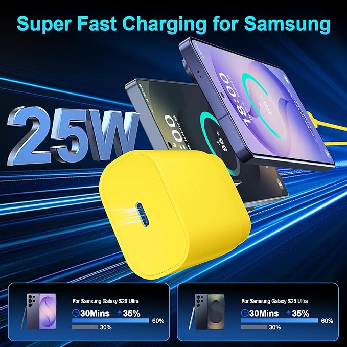 Super Fast Charger Type C, 25W USB C Wall Charger Fast Charging for Samsung Galaxy S26 Ultra/S26/S26+/S25 Ultra/S25/24 Ultra/S24/S23 Ultra/S22 Ultra with 10FT Long Android Type C Charger Cable 2Pack