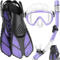 Ubekezele Snorkeling Gear for Adults Men Women,4 in 1 Snorkel Set with Panoramic View Diving Mask Anti-Fog Anti-Leak,Dry Top Snorkel,Fins and Travel Bag for Swimming,Snorkeling and Travel Diving