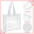 Eccliy 30 Pack 12x12x6 Inch Clear Tote Bag Stadium Approved Bulk Plastic Beach Tote Gift Bag with Handle for Gym Sports | 30 Pack, 12x12x6 Inch, Stadium Approved, Bulk, with Handle, Tote Gift Bag