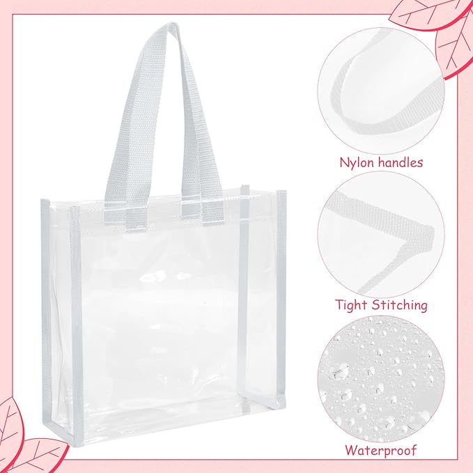 Eccliy 30 Pack 12x12x6 Inch Clear Tote Bag Stadium Approved Bulk Plastic Beach Tote Gift Bag with Handle for Gym Sports | 30 Pack, 12x12x6 Inch, Stadium Approved, Bulk, with Handle, Tote Gift Bag
