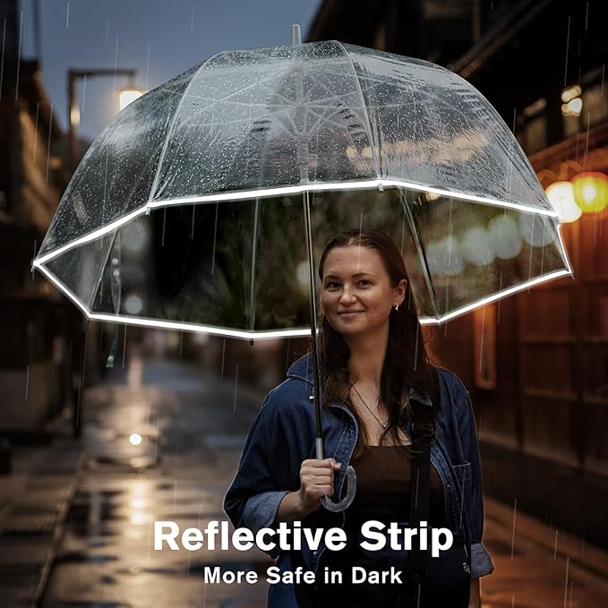 G4Free 52 inch Clear Bubble Umbrella, Large Canopy Transparent Dome Coverage Stick Umbrella, J Hook Handle European Style for Weddings,Prom,Graduation and Outdoor Events