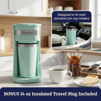 Elite Gourmet EHC113M Personal Single-Serve Compact Coffee Maker Brewer Includes 14Oz. Stainless Steel Interior Thermal Travel Mug, Compatible with Coffee Grounds, Reusable Filter, Mint