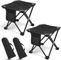 2 Pack Camping Stool,13 Inch Portable Folding Stool Compact Camping Chair Lightweight Stools Seat for Outdoor Gardening and Beach Hiking Fishing, Foot Stools with Carry Bag (Black)
