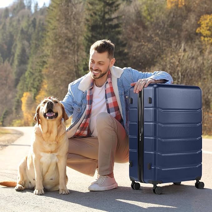 Sweetcrispy Carry on Luggage, Hard Shell ABS Suitcase with Double Spinner Wheels, Lightweight Expandable Rolling Suit Case with TSA Lock, 24 Inch Navy Blue