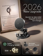 LISEN Qi2.2 25W Magsafe Car Mount Charger,[More Stable & Faster Charging] Suction Cup Phone Mount, Wireless Car Charger 25W Magnetic Car Phone Charger for iPhone 17 16,15W for iPhone 17e 15 14 13 12