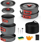 Alocs Camping Cookware Set - Lightweight Camping Pots and Pans - Portable Outdoor Cookware with Kettle - Camping Cookware Mess Kit for 2