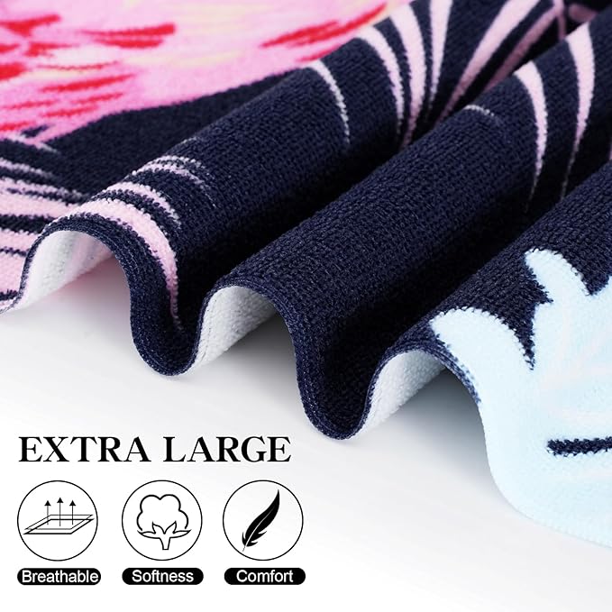 Oversized Terry Beach Towel 36 x 72 in Soft Extra Large XL Pool Swimming Towels Clearance for Adults Blanket Travel Essentials Cruise Accessories Must Haves Vacation Stuff Lounge Chair Cover Flamingo
