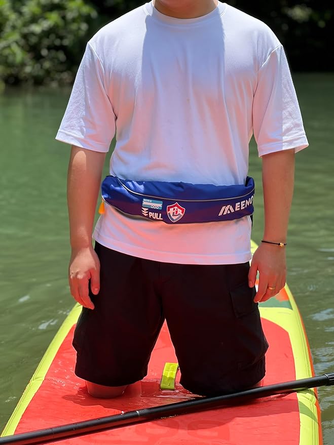 Automatic Inflatable Belt Pack Water Sports Jacket Waist Belt PFD for SUP Paddleboarding Fishing Boating Kayaking（fit 80-330 lbs） (Blue)