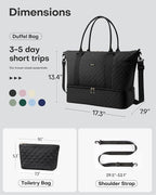 HOTOR Travel Duffel Bag - Weekender Bags for Women, Gym Tote Bags with Shoe Compartment, Carry On Overnight Bag with Toiletry Bag for Travel Essentials and Travel Accessories, Black, 13.4"×17.3"×7.9"