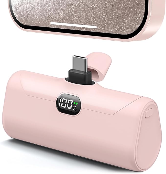 Lightweight Pink USB C Power Bank Portable Charger 5000mah with Kickstand for iPhone 17,Type-c Battery Pack Charger with Digital Display for iPhone 16/Samsung/Android phones, Pinky Gift for Her Phones