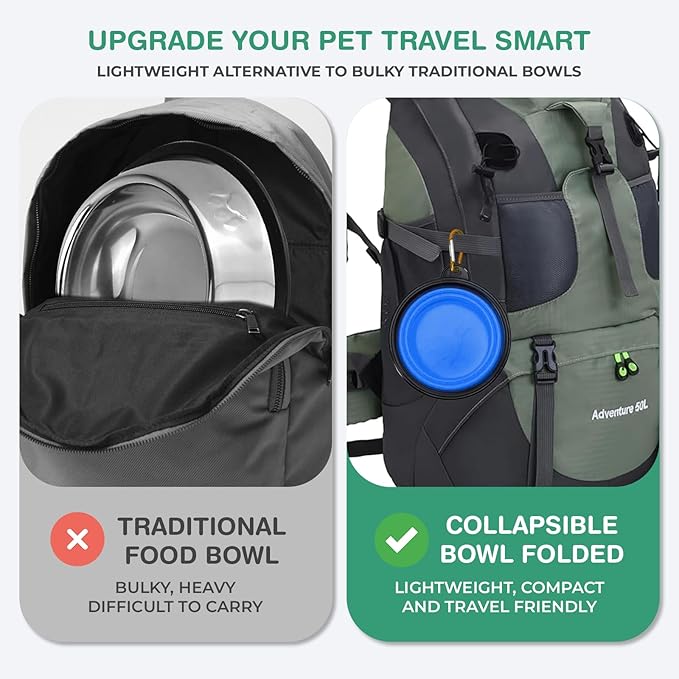 Collapsible Dog Bowls for Travel, Portable Dog Water Bowl & Food Bowl for Dogs and Cats, Foldable Pet Feeding Dish for Walking Hiking Camping with Carabiner, BPA Free, Blue