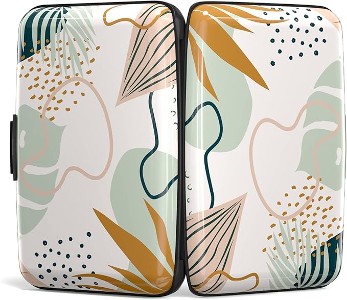 Credit Card Holder, Mini Aluminum Card Wallet RFID Blocking Slim Metal Hard Card Case for Women Men, Leaf