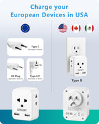 LENCENT EU to US Plug Adapter, European to USA Outlet Adaptor with 2 USB, Europe to American Outlet, 3-Sided Outlet Extender, Wall Tap, Mini Charger Box, Travel Plug Converter