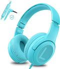 awatrue Kids Headphones for School Travel, 85/94dB Safe Volume Limit, 3.5mm Jack, HD Mic, Portable Wired Headphone with Shareport, Stereo Sound On-Ear Headphones for Toddler Kids Girls Boys Blue