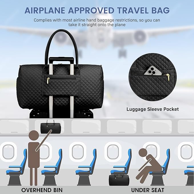 Women Weekender Travel Duffle Bag: Travel Duffel Overnight Bags with Shoe Compartment Large Carry on Tote with Toiletry Bag Weekend Traveling Yoga Gym Hospital Bag for Women with Wet Pocket Black