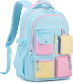 Kids Backpack, Backpack for Girls for Elementary School Multiple Pockets Ages 6-10(Blue)