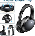 Hybrid ANC Wireless Over-Ear Headphones, 100H Playtime, Hi-Res Audio, Bluetooth 6.0, Multi-Mode Noise Cancellation, Comfort Fit, iOS & Android Compatible, Foldable Design, Travel-Friendly (Black)