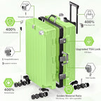 Krute Aluminum Frame Luggage 28 Inch Checked Suitcase with Spinner Wheels TSA Approved No Zipper Hard Shell Luggage PC+ABS Travel Suitcase Green