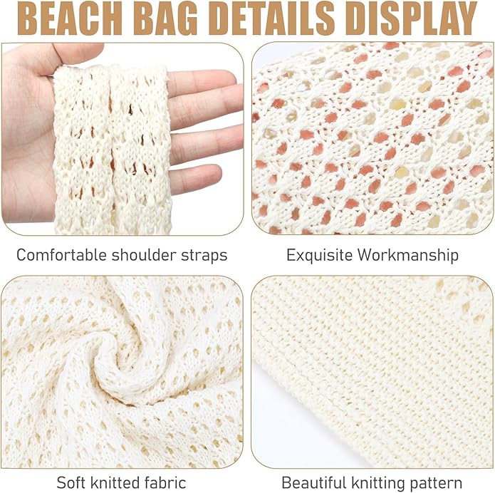 Boho Crochet Beach Tote Shoulder Bag with Colored Beads | Colorful Aesthetic Hippie Knit Bag for Women