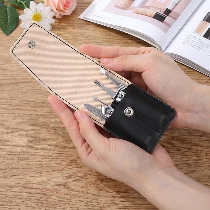 Manicure Kit 6 in 1 Nail Clipper Set Premium Stainless Steel Fingernail & Toenail Clippers, Portable Manicure & Pedicure Care Tools Travel Grooming Kits Gifts for Men Women Parents, With PU Case