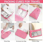 KPX 8 Set Packing Cubes for Travel, Luggage Packing Organizers Accessories Large Toiletries Bag for Clothes Shoes Cosmetics (8Set-Rose Checkered)