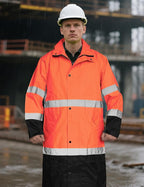 Ubon Men's Hi Vis Long Raincoat Waterproof Reflective Safety Rain Jacket High Visibility with Detachable Hood