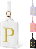 Personalized Initial Luggage Tags for Suitcase TSA Approved, White Leather Cute Luggage Tag with Privacy Cover Name Card, Embroidered Custom Luggage Tags Travel Baggage Tags Gifts for Women Kids(P)