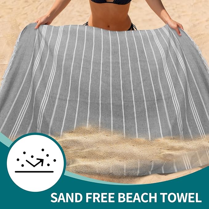 YSYJ 24 Pack Turkish Beach Towel 36"x71" Beach Towels Oversized Bath Towels Sand Free Quick Dry Turkish Towel Bulk Extra Large Pool Blanket Grey