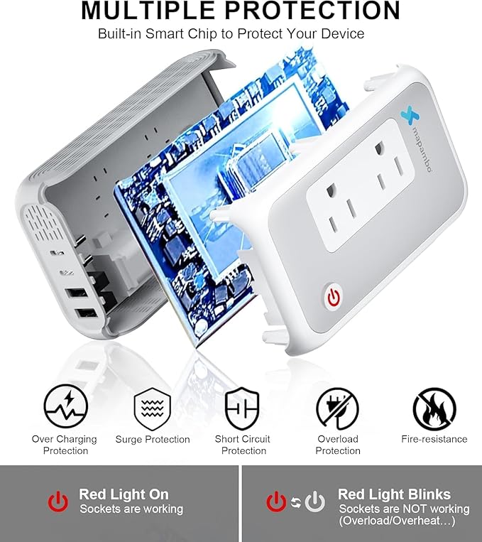 220V to 110V Voltage Converter US to Europe for Curling Iron and Hair Straighteners, Power Converter for European Travel Plug Adapter with 2 USB A & 2 USB C Ports (White)
