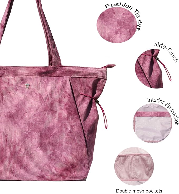 ESVAN Corduroy Yoga Tote Bag Gifts for Women Drawstring Yoga Mat Bag for Office Workout Travel Carryall Pilates Gym