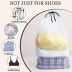 18 Pack Clear Shoe Bags for Travel, 15.7"×11.8" PEVA Drawstring, Waterproof, Fits up to Men’s 12–13, Reusable Storage for Shoes, Clothes & Toiletries, Keep Luggage Tidy & Odor-Free
