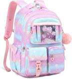 PIG PIG GIRL Kids Backpack for Girls - School Bags for Middle School Students - Book Bag for Elementary Primary - Kawaii Ita Backpack - Pink Planet