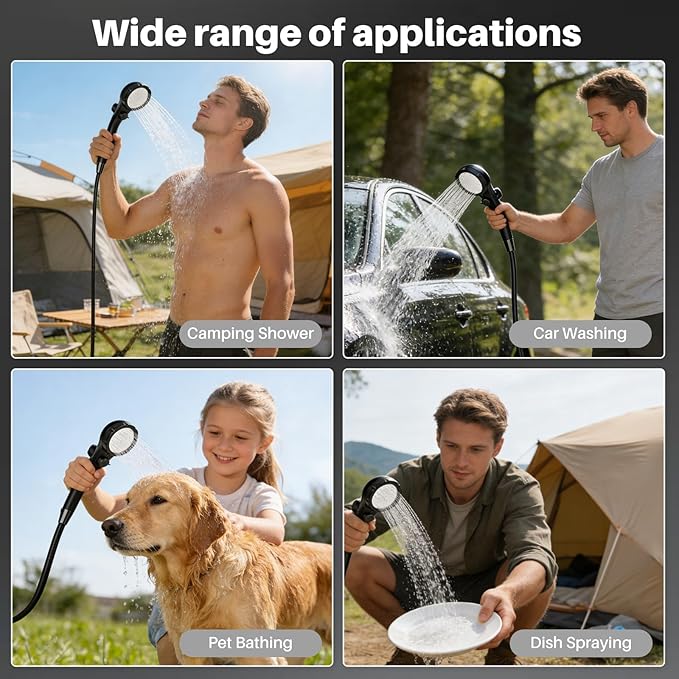 Portable Camping Shower with Heater, 6000mAh Rechargeable Portable Shower with 2000W Immersion Heater, LED Display, Heated Camping Shower for Travel, Hiking, Car, Pet