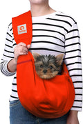 Tomkas Small Dog Cat Sling Carrier Puppy Purse Travel Wrap Soft Crossbody Pet Bag (Red, M - Zip Pocket & Adjust Strap)