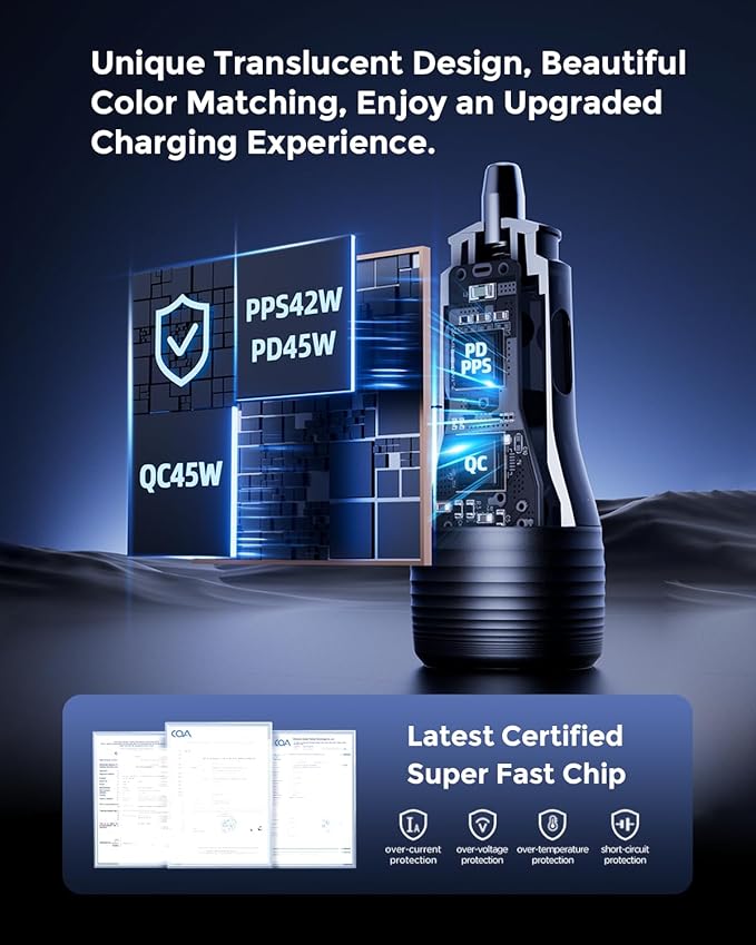 SUNDA 90W USB C Fast Car Charger, 2-Port Adapter, PD45W/QC45W QC 3.0 for iPhone 17/16 Pro/Max/iPhone 15/Laptop/Galaxy/Samsung S25/S24 (Black)