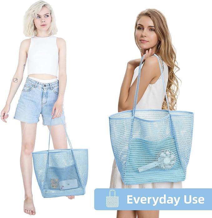 KALIDI Beach Nylon Mesh Tote Bag, Casual Tote Bag Hobo Women Foldable MAX 23L Shoulder Bag For Beach Picnic Vacation