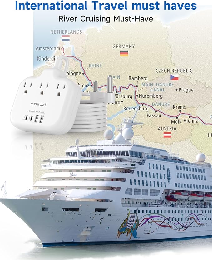 South Africa Plug Adapter, Type M Adapter for South Africa with 3 AC Outlets & 4 USB Ports(2 USB C 4.2A), 3FT Extension Cord, Africa Travel Essentials for USA to South Africa Namibia Nepal Malaysi
