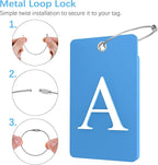 Gostwo 2 Pack Luggage Tags for Suitcases, 26 Initial Letter Travel Luggage Baggage Identification Labels ID Tag Fully Bendable Tags with Stainless Steel Loop (Blue) (Letter A)