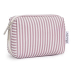 Narwey Small Striped Makeup Bag for Purse Mini Cosmetic Bag Travel Makeup Pouch Zipper Pouch Cute Make up Bags with Compartments for Women Girls (Dusty Rose Stripe, Small)