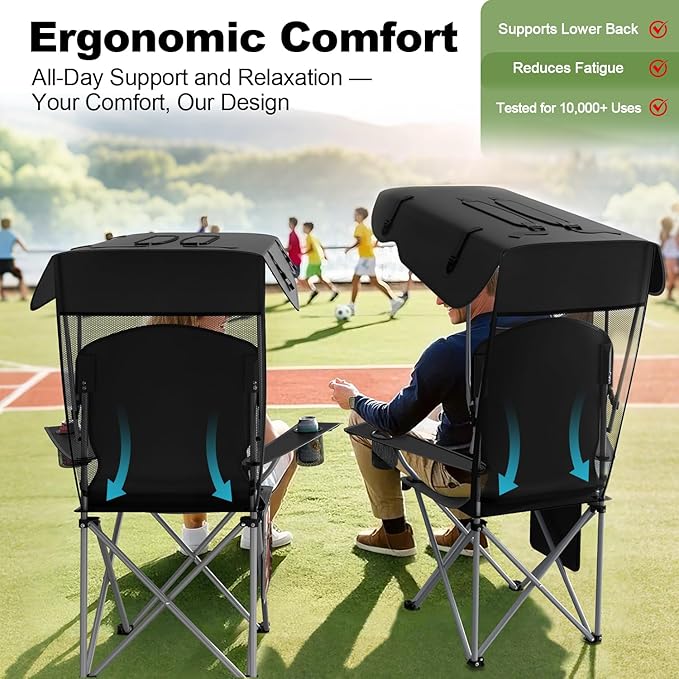 VTOY Portable Camping Chair with Canopy - Folding Chair with Canopy, Durable 600D Oxford Canopy Chair for Camping, Beach, Picnics, Fishing & Sports