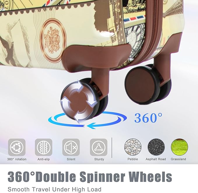 Merax Suitcase Set, Hardshell PC Luggage Sets 3 Piece with Spinner Wheels,Durable Suitcase with With Printed pattern and Combination Lock,Lightweight 20" 24" 28",Tower