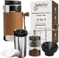 4-in-1 Portable Manual Pour Over Coffee Maker with Grinder – Travel & Camping Pour Over Set – All-in-One Portable Coffee Brewer Kit with Stainless Steel Kettle, Thermal Mug & Dripper