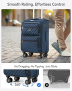 LUGGEX Carry On Luggage with Wheels, Expandable Soft Sided Rolling Suitcase with 8 Spinner Wheels & Aluminum Handle, Lightweight Travel Bag for Business Weekend Trip (UX-Core, Blue,20 Inch)