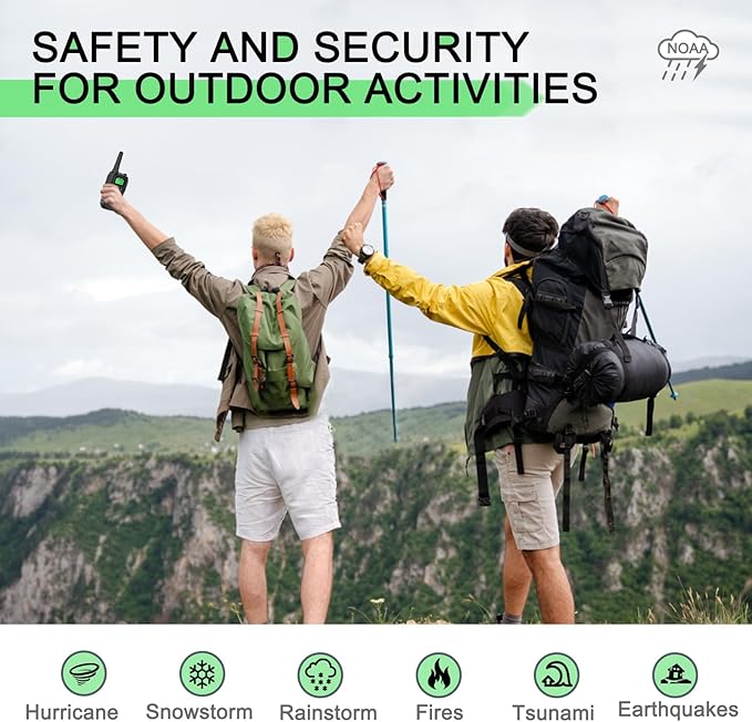MaxTalker Walkie Talkies Long Range for Adult, MT10 Rechargeable Walkie Talkies FRS Two Way Radio, NOAA, 1200mAh Li-ion Battery USB-C Cable, LED Flashlight, VOX Walkie Talkie for Hiking Camping 2Pack
