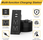 Kungfuking Desktop Power Grommet Conference Recessed Power Strip in Desk Outlet Power Socket 2-Socket &2-USB Ports 9.85 FT Extension Power Cord, ETL Listed