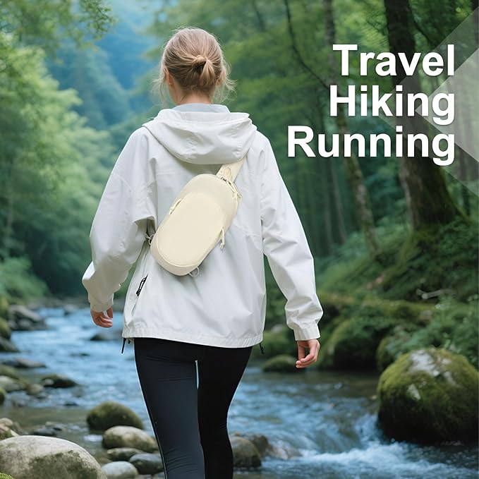 Small Sling Bag with RFID Blocking, Mini Fanny Pack for Women and Men, Convertible Crossbody Anti Theft Chest Bag for Travel Hiking Running, Beige