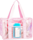 Fammart Iridescent Clear Beach Bag for Women, Jelly Tote Bag Waterproof Sandproof Pool Bag Cruise Vacation Essentials