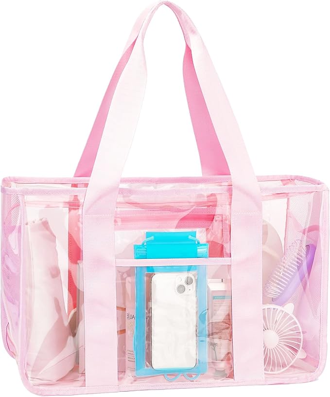 Fammart Iridescent Clear Beach Bag for Women, Jelly Tote Bag Waterproof Sandproof Pool Bag Cruise Vacation Essentials
