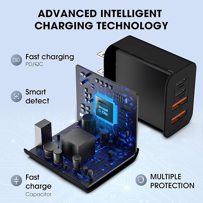 USB C Charger Block, 2 Pack 40W 4-Port iPhone Charger Fast Charging Multiport PD 3.0 & QC 4.0 Double Quick Charge, Compatible with iPhone 17/16/15/14/13/12/11，Pro Max，iPad, Samsung (2, Black)